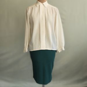 Vintage Christie & Jill blouse hidden button front buttoned cuffs off white sz6